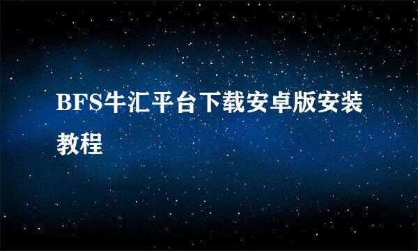 BFS牛汇平台下载安卓版安装教程