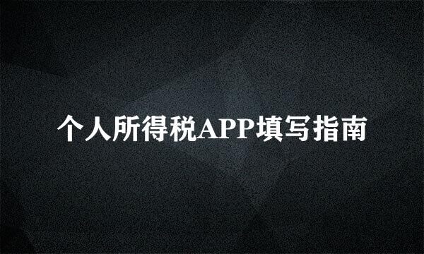 个人所得税APP填写指南