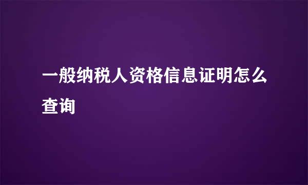 一般纳税人资格信息证明怎么查询