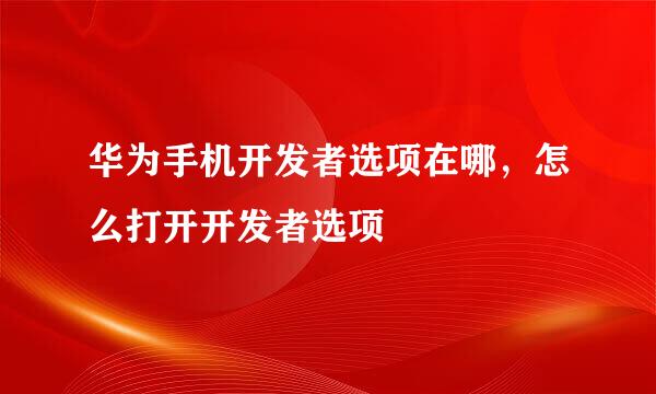 华为手机开发者选项在哪，怎么打开开发者选项