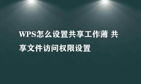 WPS怎么设置共享工作薄 共享文件访问权限设置