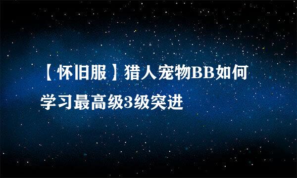 【怀旧服】猎人宠物BB如何学习最高级3级突进