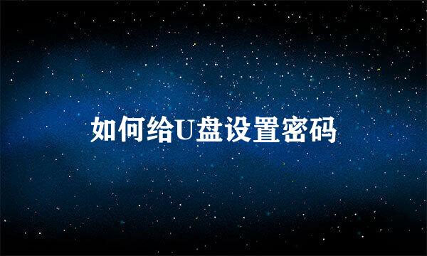 如何给U盘设置密码
