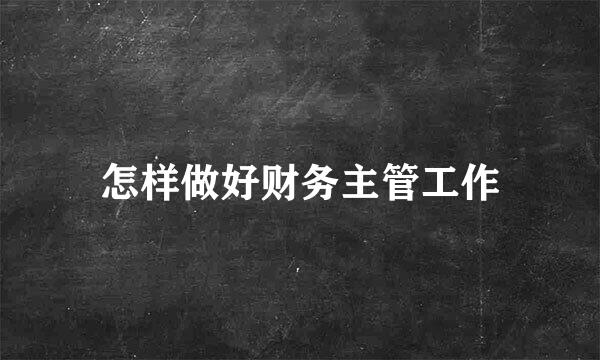 怎样做好财务主管工作