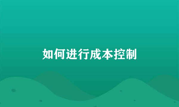 如何进行成本控制