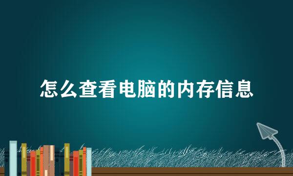 怎么查看电脑的内存信息