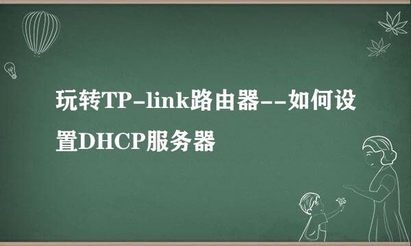 玩转TP-link路由器--如何设置DHCP服务器