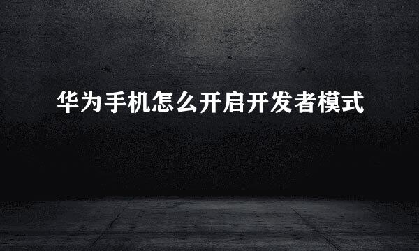 华为手机怎么开启开发者模式