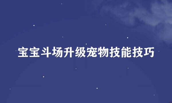 宝宝斗场升级宠物技能技巧