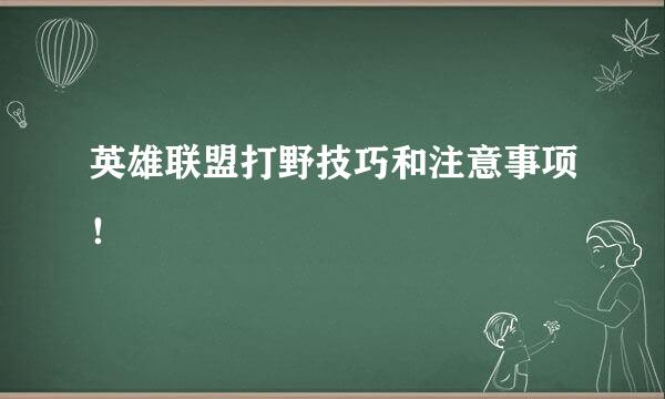 英雄联盟打野技巧和注意事项！
