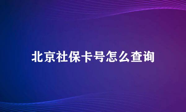 北京社保卡号怎么查询