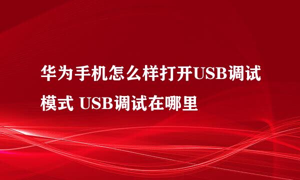 华为手机怎么样打开USB调试模式 USB调试在哪里