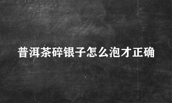 普洱茶碎银子怎么泡才正确