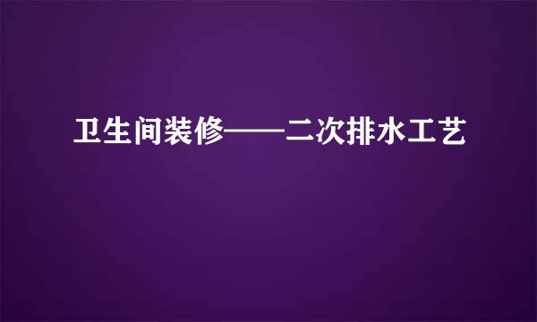 卫生间装修——二次排水工艺