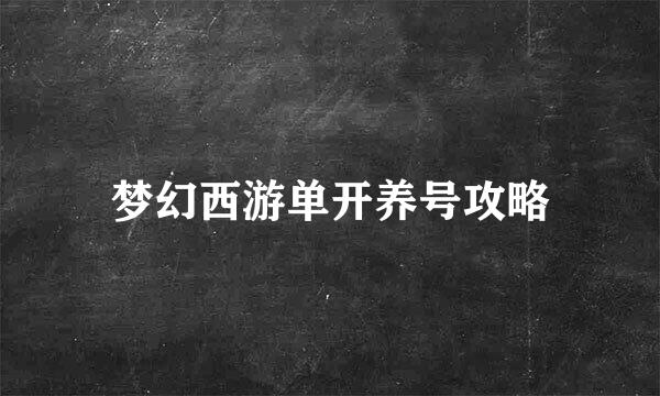 梦幻西游单开养号攻略
