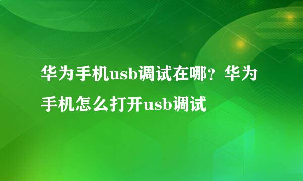 华为手机usb调试在哪？华为手机怎么打开usb调试