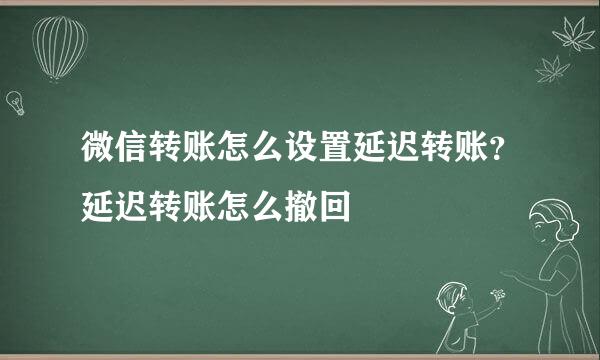 微信转账怎么设置延迟转账？延迟转账怎么撤回
