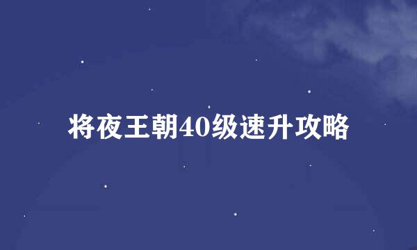 将夜王朝40级速升攻略