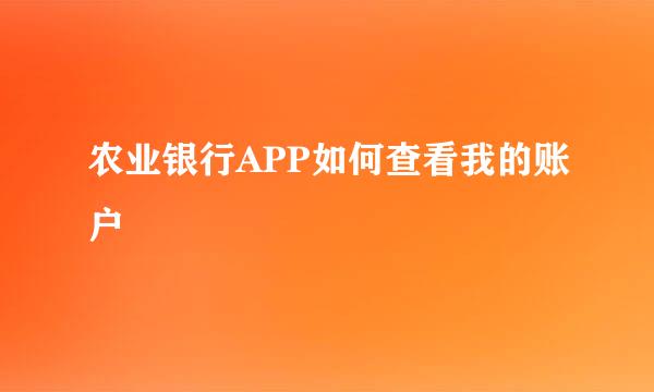 农业银行APP如何查看我的账户