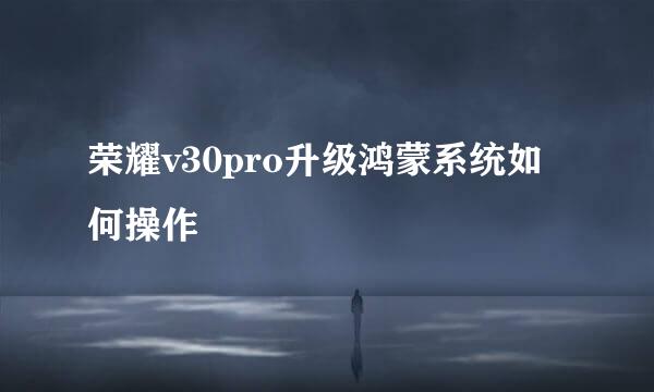 荣耀v30pro升级鸿蒙系统如何操作