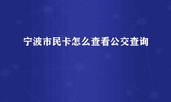 宁波市民卡怎么查看公交查询