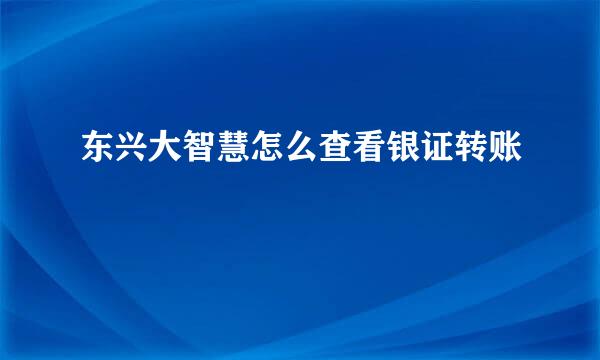 东兴大智慧怎么查看银证转账