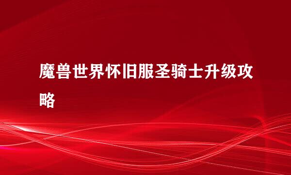 魔兽世界怀旧服圣骑士升级攻略