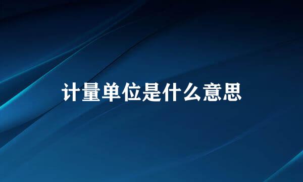 计量单位是什么意思