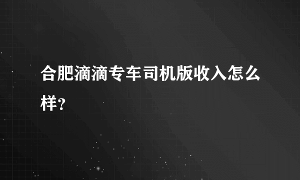 合肥滴滴专车司机版收入怎么样？