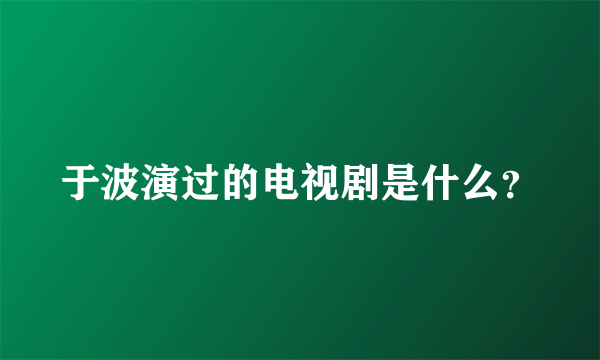 于波演过的电视剧是什么？