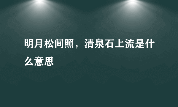 明月松间照，清泉石上流是什么意思