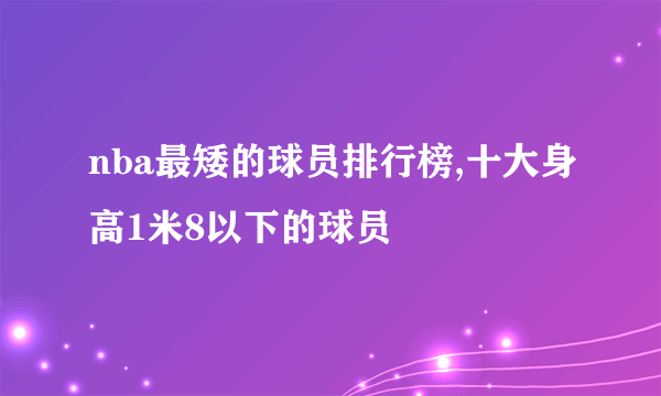 nba最矮的球员排行榜,十大身高1米8以下的球员