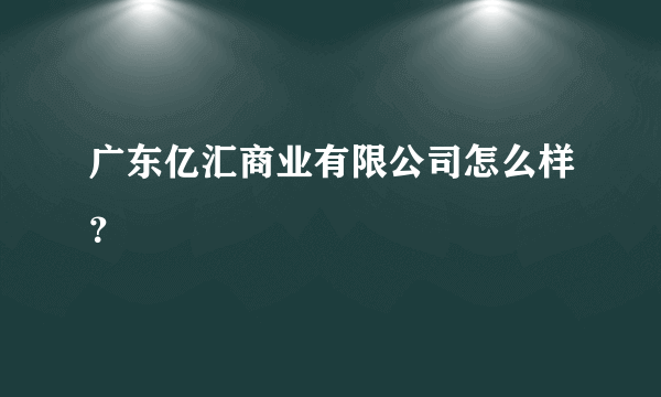 广东亿汇商业有限公司怎么样？