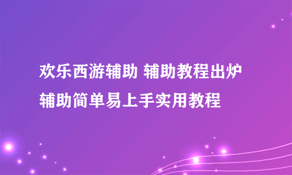 欢乐西游辅助 辅助教程出炉辅助简单易上手实用教程