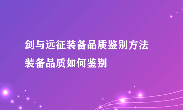 剑与远征装备品质鉴别方法 装备品质如何鉴别