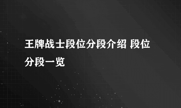 王牌战士段位分段介绍 段位分段一览