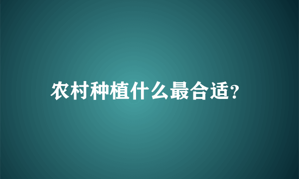 农村种植什么最合适？