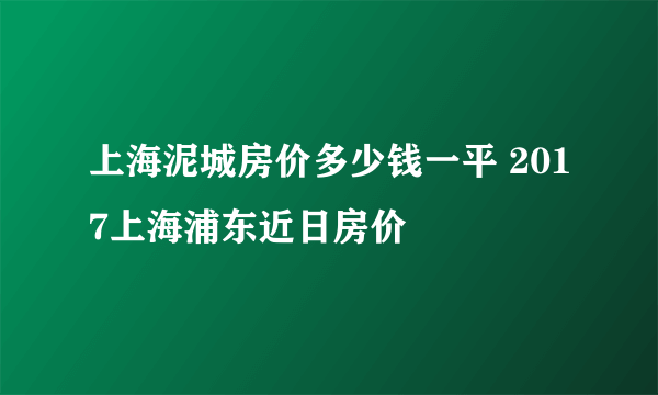 上海泥城房价多少钱一平 2017上海浦东近日房价