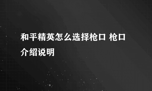 和平精英怎么选择枪口 枪口介绍说明