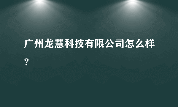 广州龙慧科技有限公司怎么样？
