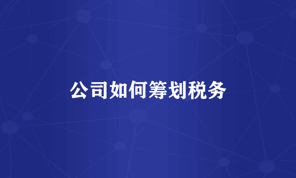 公司如何筹划税务