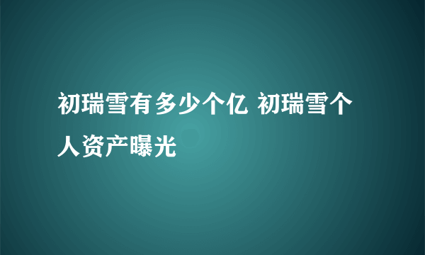 初瑞雪有多少个亿 初瑞雪个人资产曝光