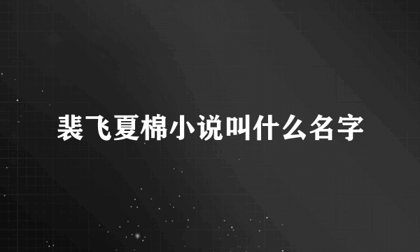 裴飞夏棉小说叫什么名字