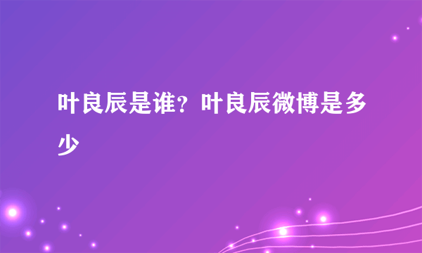 叶良辰是谁？叶良辰微博是多少