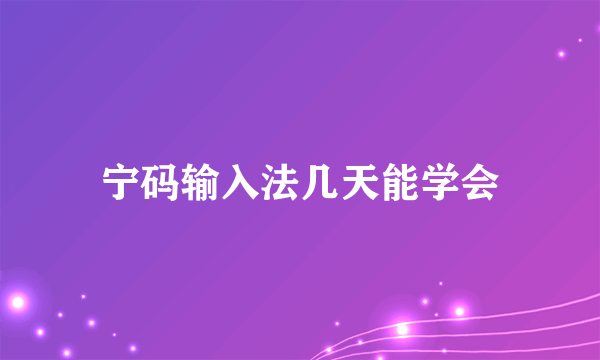 宁码输入法几天能学会