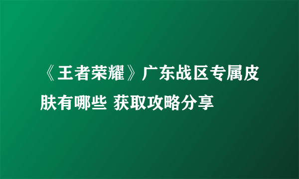 《王者荣耀》广东战区专属皮肤有哪些 获取攻略分享