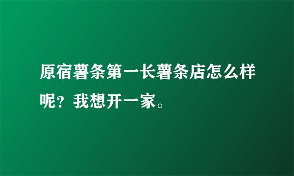 原宿薯条第一长薯条店怎么样呢？我想开一家。