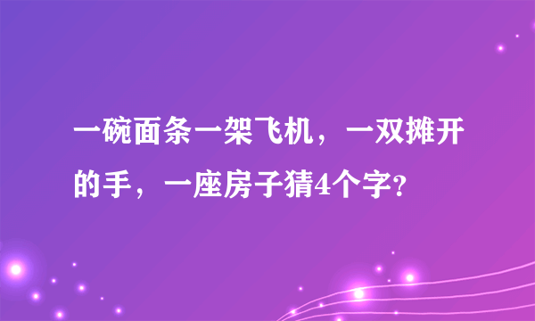 一碗面条一架飞机，一双摊开的手，一座房子猜4个字？