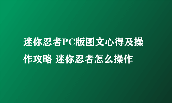 迷你忍者PC版图文心得及操作攻略 迷你忍者怎么操作