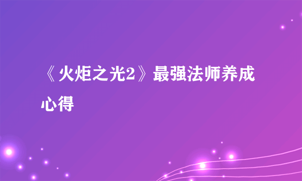 《火炬之光2》最强法师养成心得